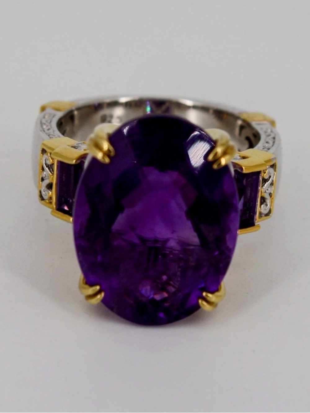 Michael Valitutti Gems En Vogue 925 Silver Gold Accent Oval Amethyst Ring